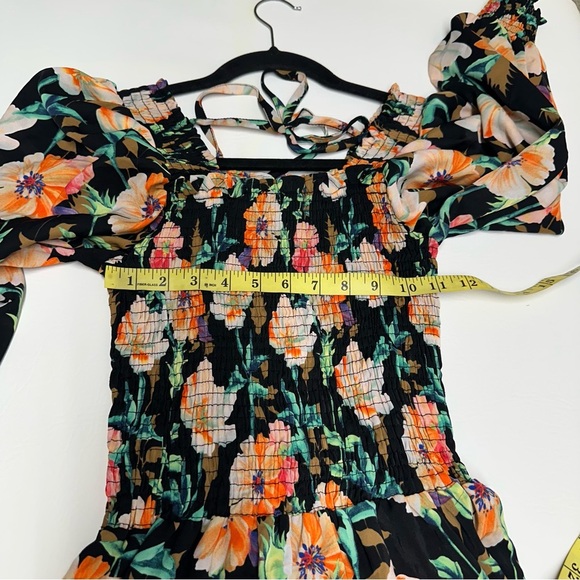 Beulah Black Maxi Dress with Floral Design long balloons sleeves size s NWT - Picture 4 of 10